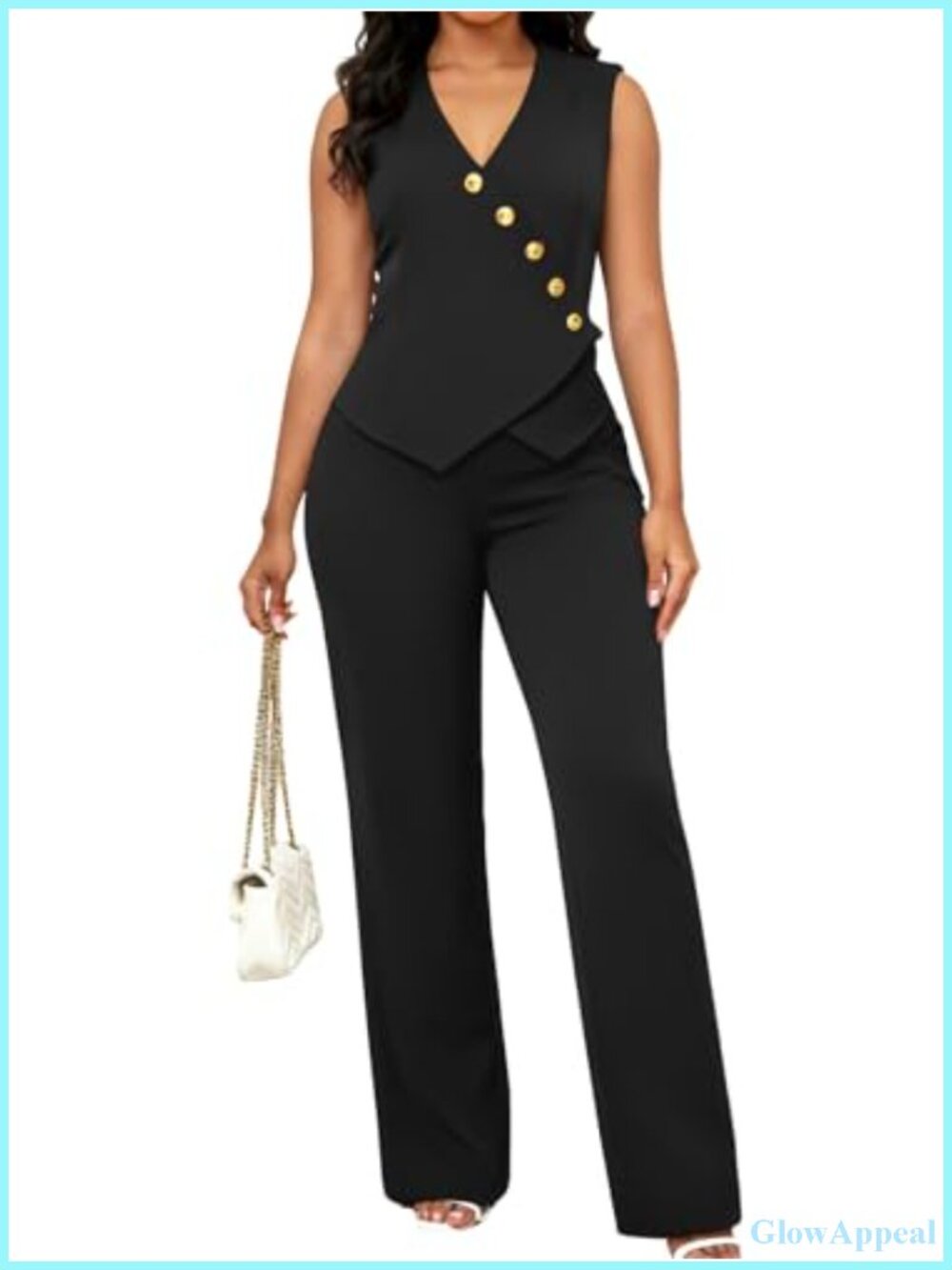 Women's Two Piece Vest Pants Set Sleeveless Blazer High Waisted Business Suit